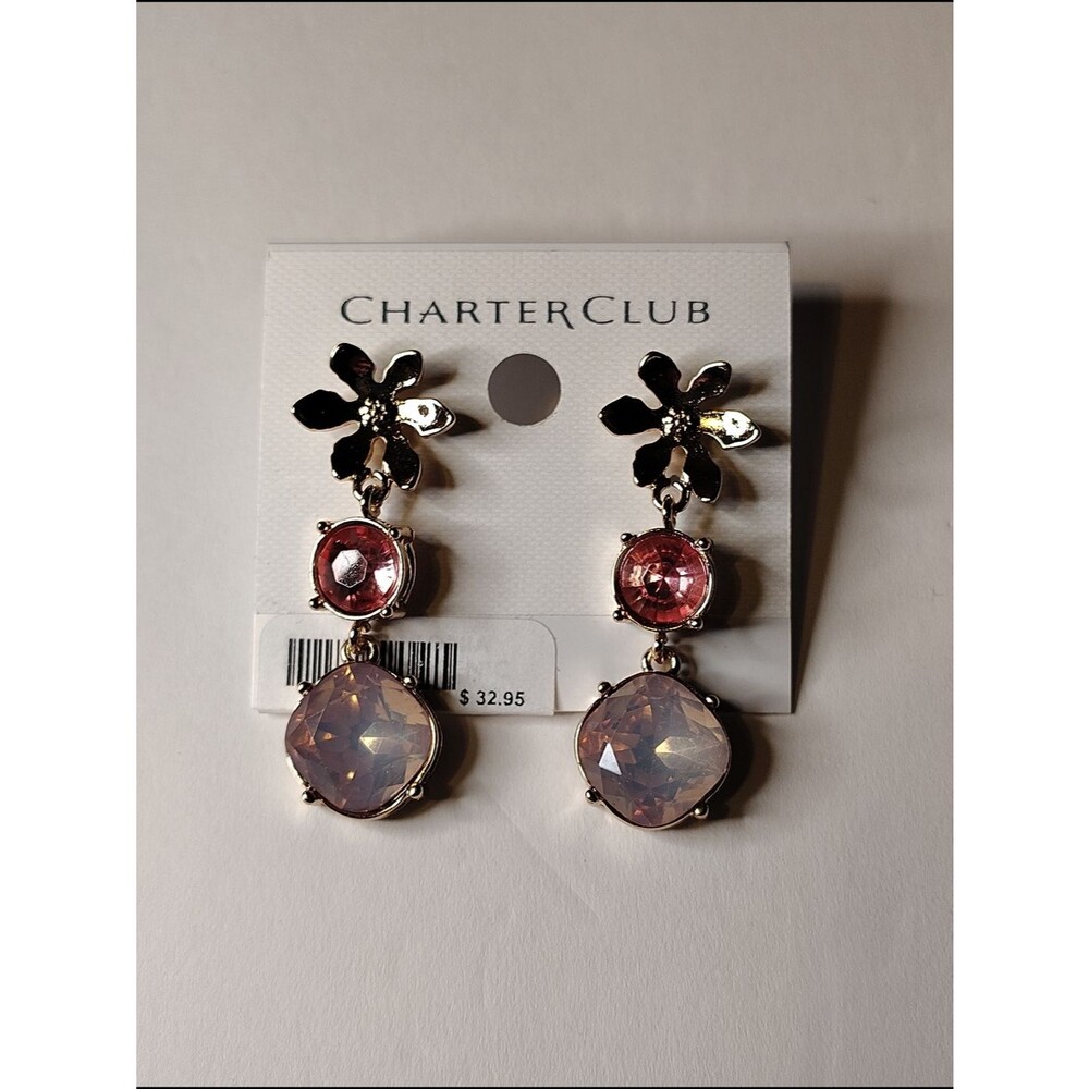 Charter Club Gold-Tone Pink and Opalescent Crystal Drop Earrings